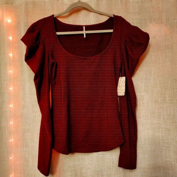 NWT Free People Red And Blue Striped Long Sleeve Tee - Picture 3 of 6